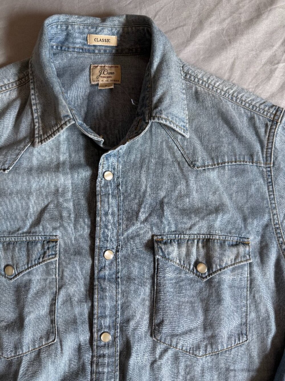 J. Crew western denim Button Up Shirt medium classic fit $89.50